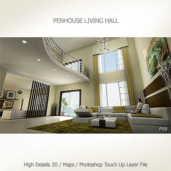 3d penthouse living hall - Penthouse Living Hall by groups5